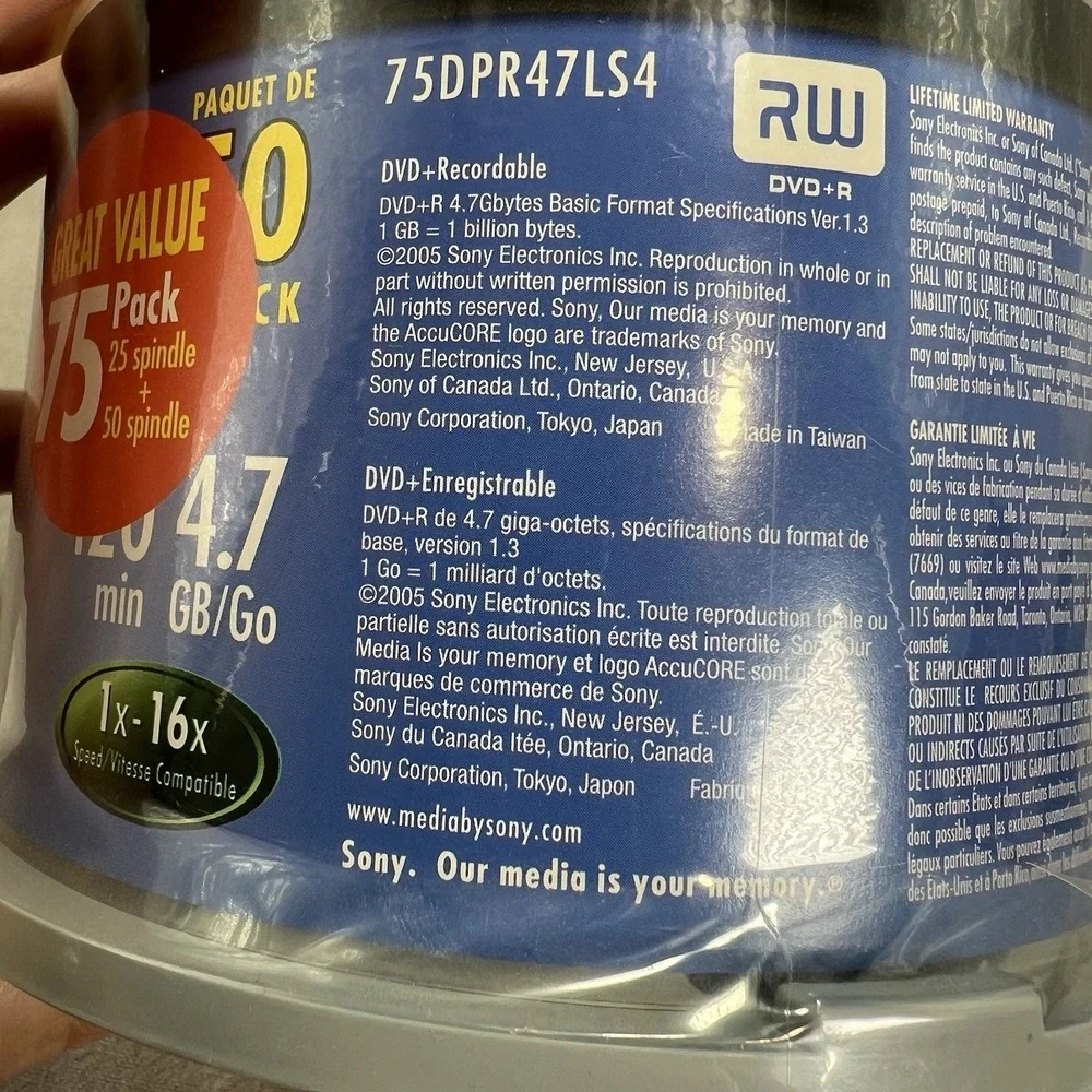 50 Pack Genuine SONY DVD+R Discs 75DPR47LS4 NEW Sealed 4.7 GB 120‎ Minute 1x-16x